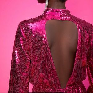 XL,Sequin,Open Back,Knee Length,Evening Dress from New York & Co, Fuschia